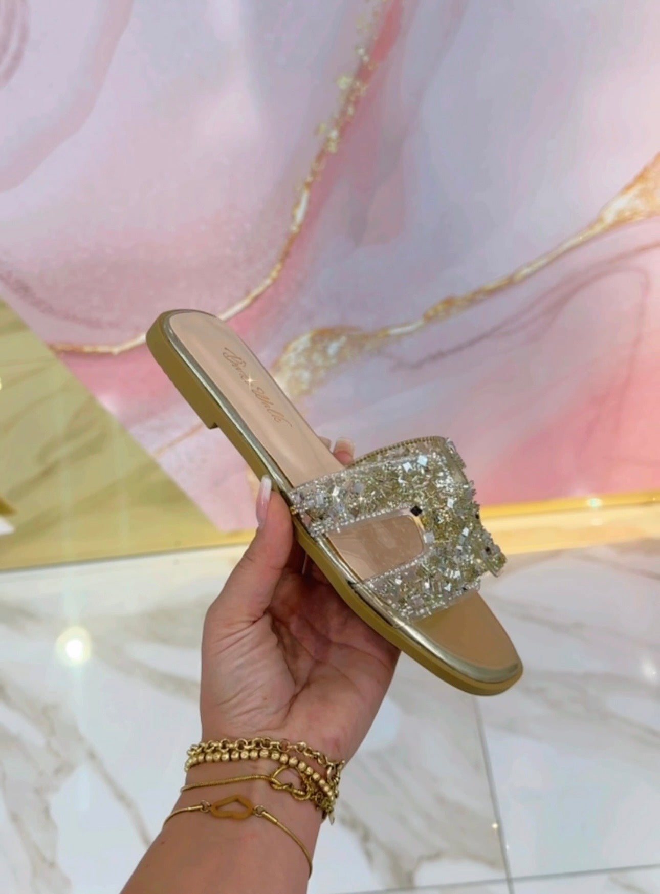 Ciabatte Hermès Oro Strass