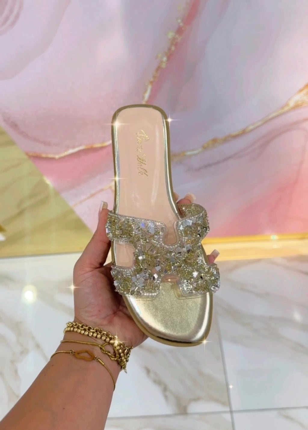 Ciabatte Hermès Oro Strass