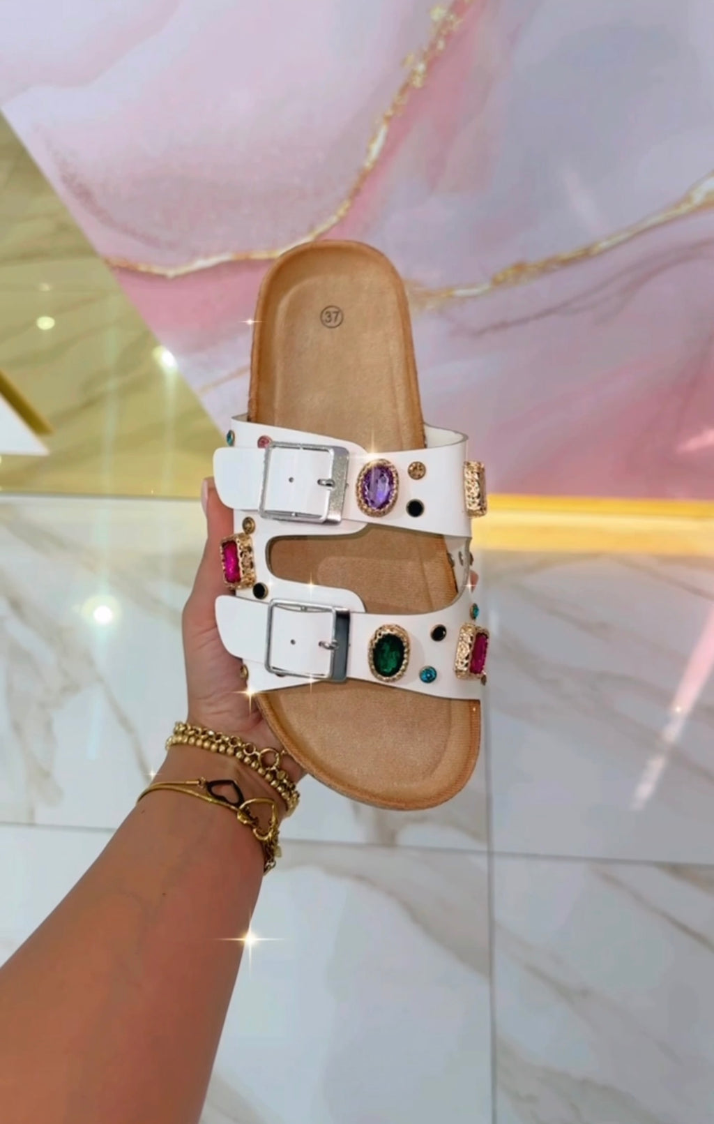 Ciabatte Birk Bianche con Strass