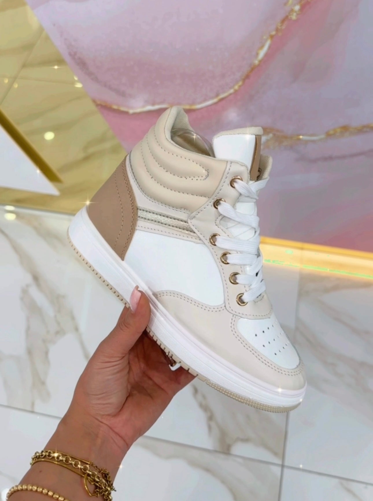 Sneakers Beige Collo Alto