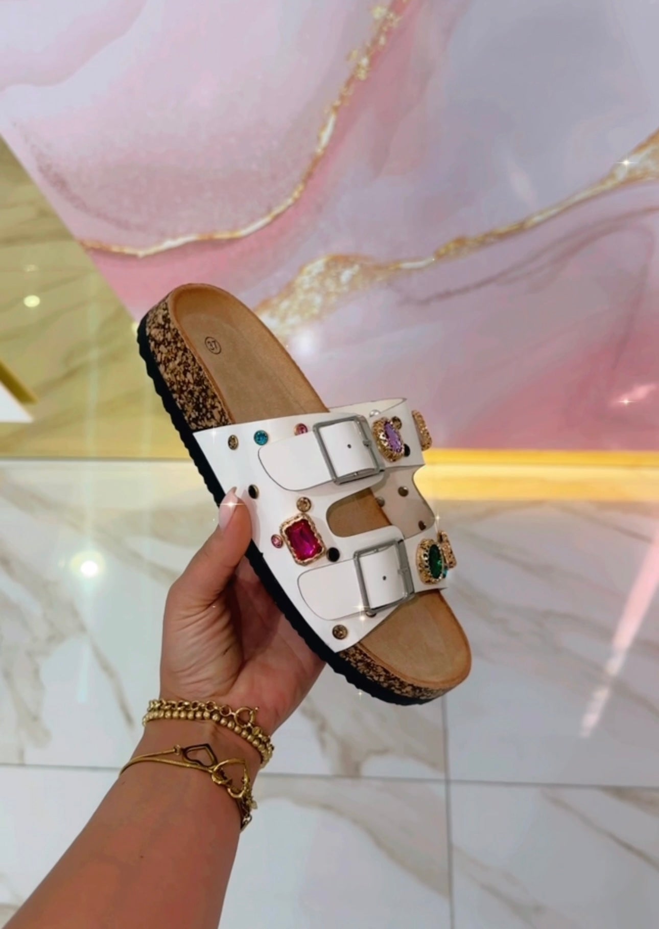 Ciabatte Birk Bianche con Strass