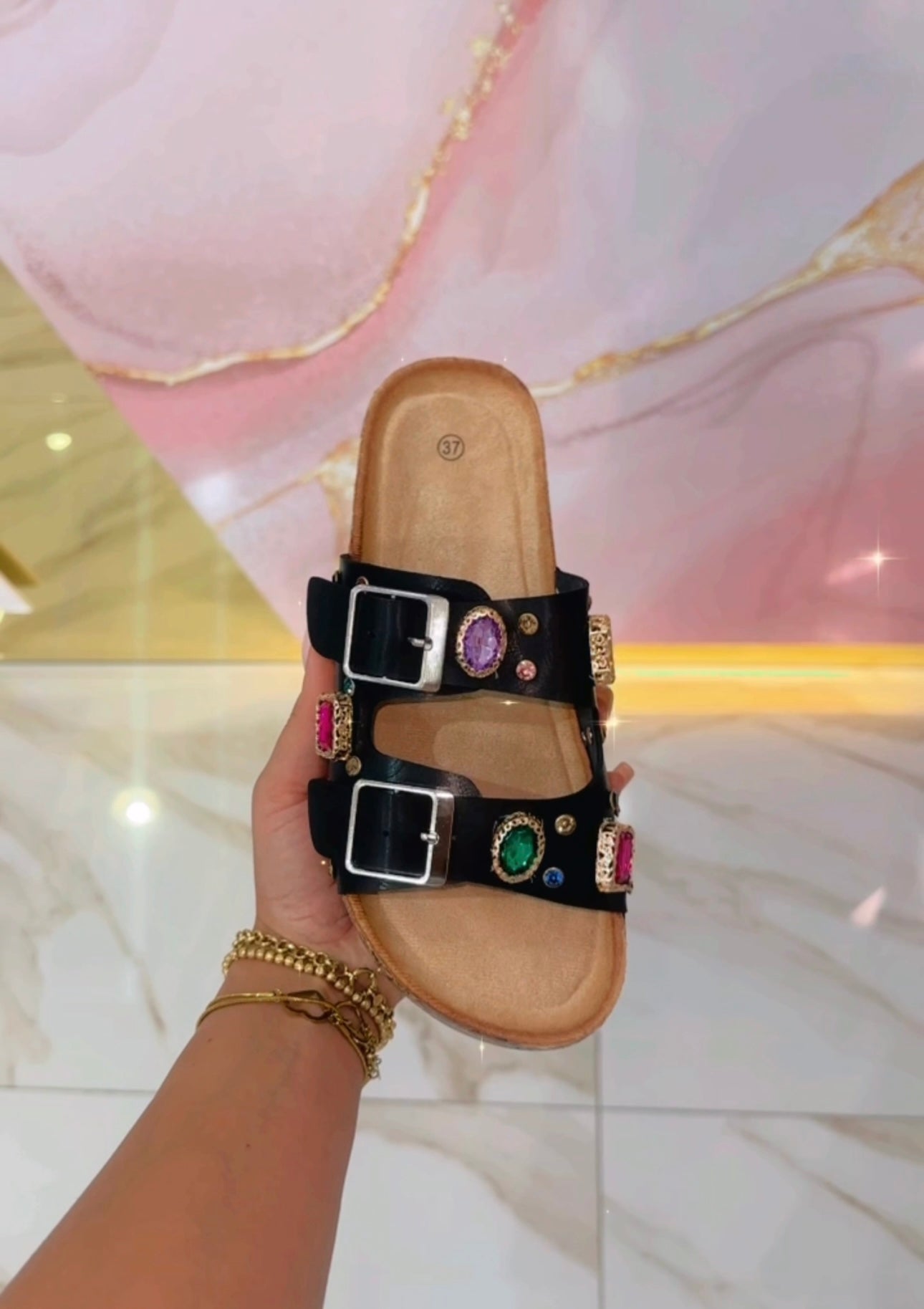 Ciabatte Birk Nere con Strass