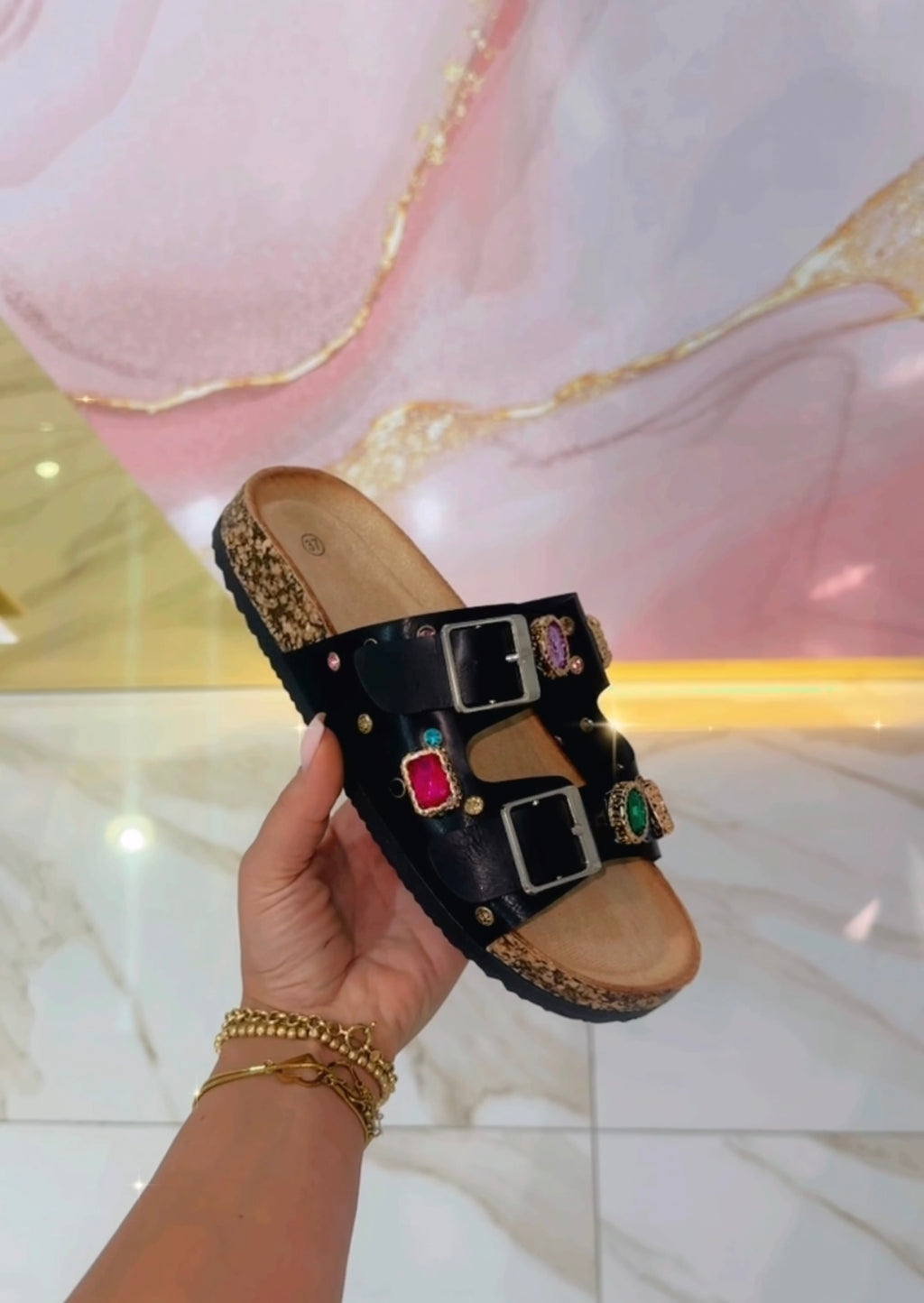 Ciabatte Birk Nere con Strass